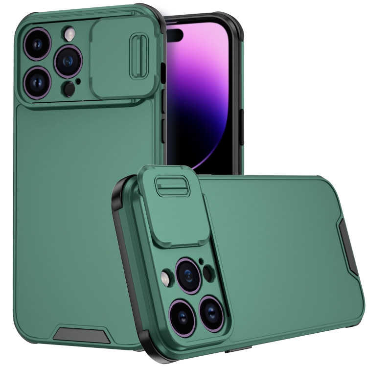 

For iPhone 14 Pro Max Sliding Camera Cover Design PC + TPU Phone Case(Dark Green)