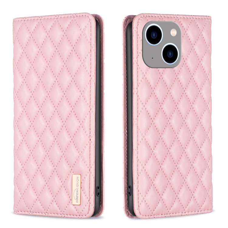 

For iPhone 14 Plus Diamond Lattice Magnetic Leather Flip Phone Case(Pink)