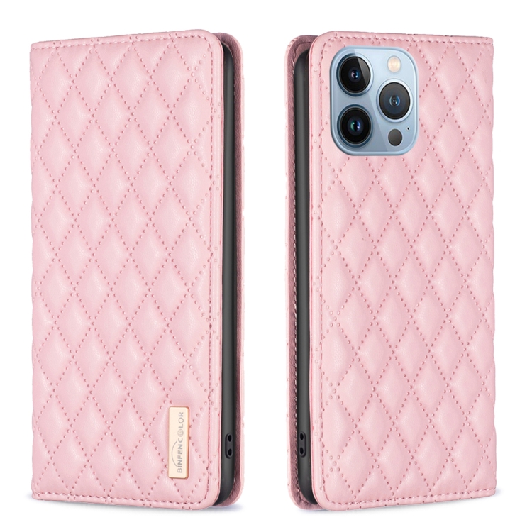 

For iPhone 13 Pro Diamond Lattice Magnetic Leather Flip Phone Case(Pink)