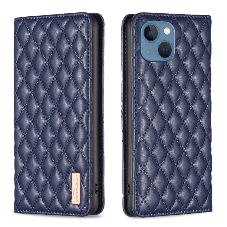 

For iPhone 13 Diamond Lattice Magnetic Leather Flip Phone Case(Blue)