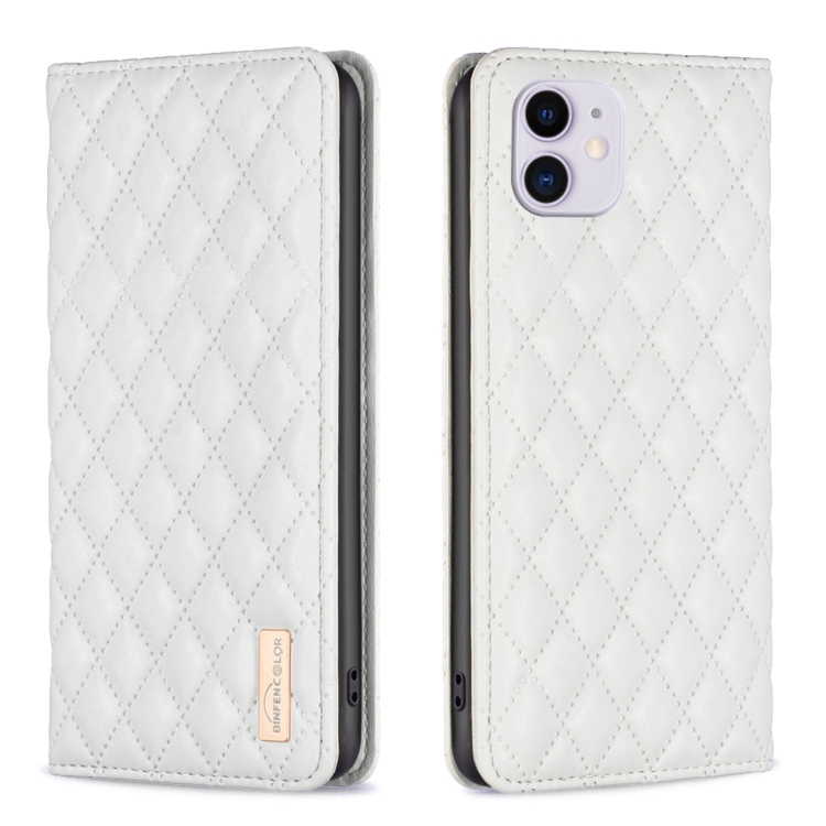 

For iPhone 11 Diamond Lattice Magnetic Leather Flip Phone Case(White)