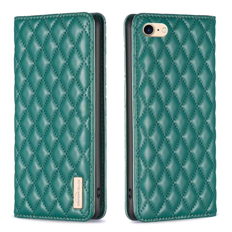 

For iPhone SE 2022 / SE 2020 / 8 / 7 Diamond Lattice Magnetic Leather Flip Phone Case(Green)