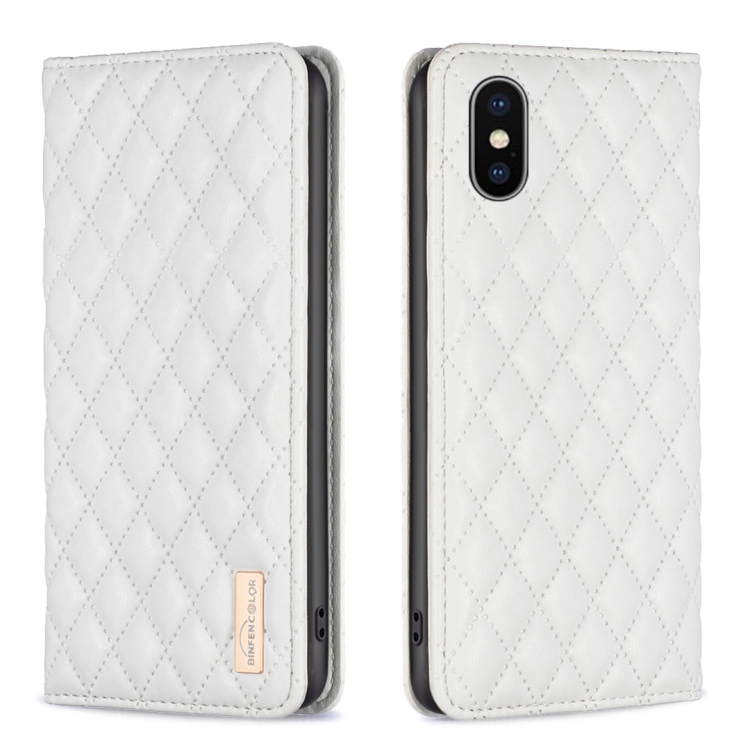 

For iPhone XS / X Diamond Lattice Magnetic Leather Flip Phone Case(White)