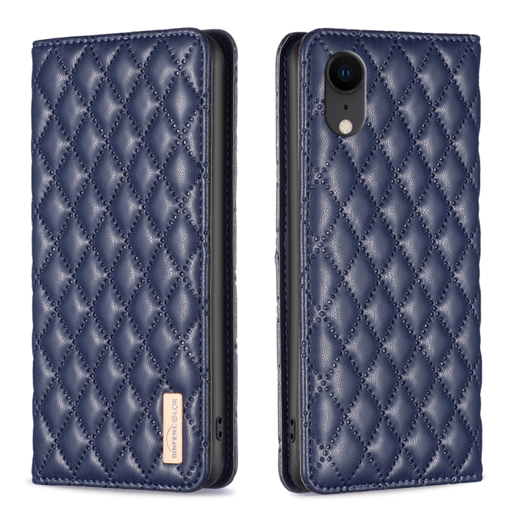 

For iPhone XR Diamond Lattice Magnetic Leather Flip Phone Case(Blue)