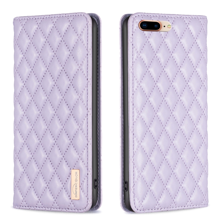 

For iPhone 8 Plus / 7 Plus Diamond Lattice Magnetic Leather Flip Phone Case(Purple)