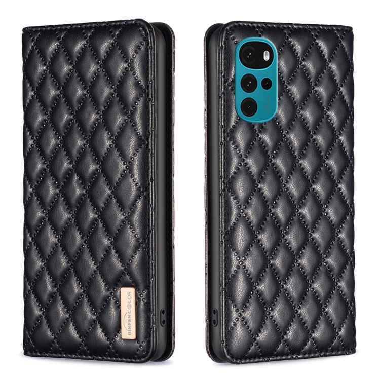 

For Motorola Moto G22 Diamond Lattice Magnetic Leather Flip Phone Case(Black)