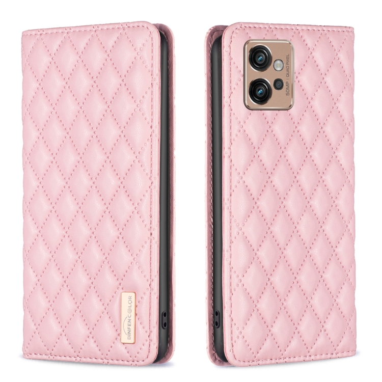 

For Motorola Moto G32 4G Diamond Lattice Magnetic Leather Flip Phone Case(Pink)