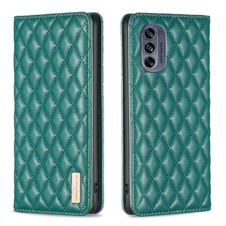 

For Motorola Moto G62 Diamond Lattice Magnetic Leather Flip Phone Case(Green)