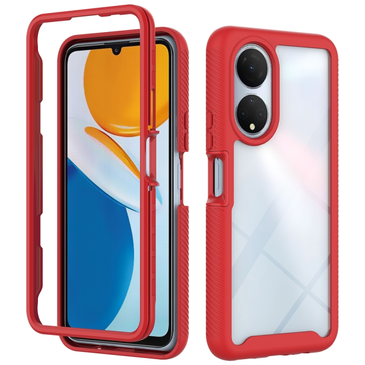 

For Honor X7 Starry Sky Solid Color Shockproof TPU Clear PC Phone Case(Red)