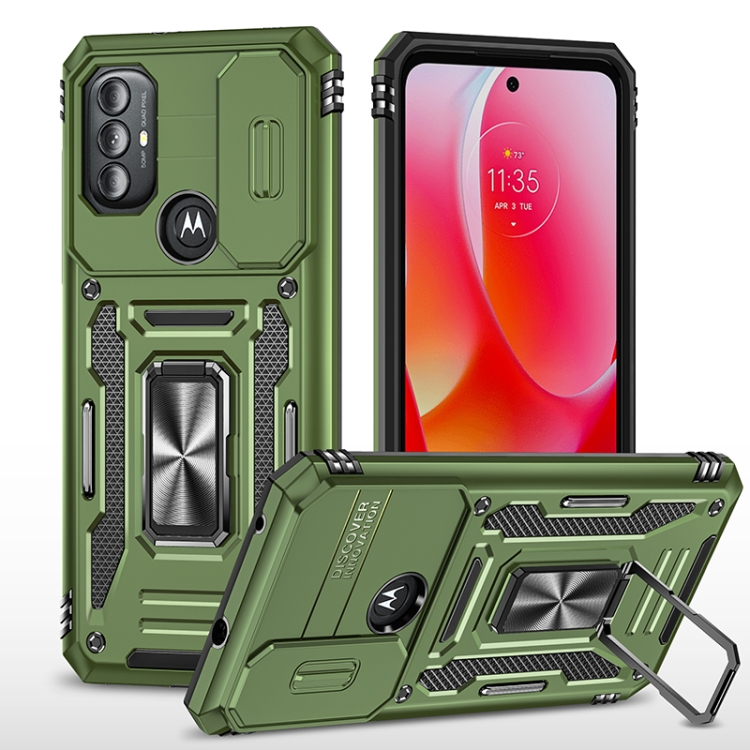 

For Motorola Moto G Power 2022 Armor PC + TPU Camera Shield Phone Case(Olive Green)