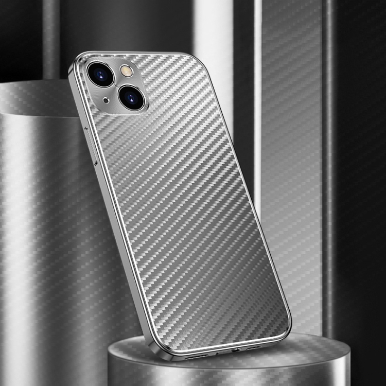 

For iPhone 14 Plus Metal Frame Carbon Fiber Phone Case(Grey)