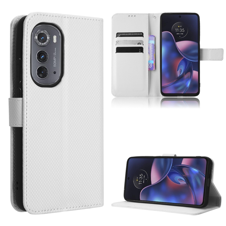 

For Motorola Edge 2022 Diamond Texture Leather Phone Case(White)