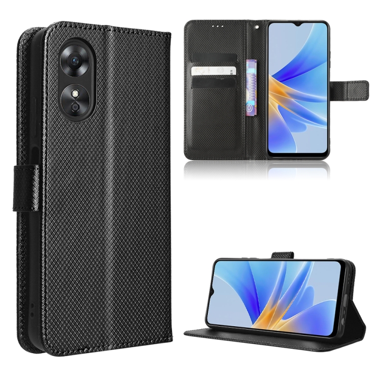 

For OPPO A17 Diamond Texture Leather Phone Case(Black)