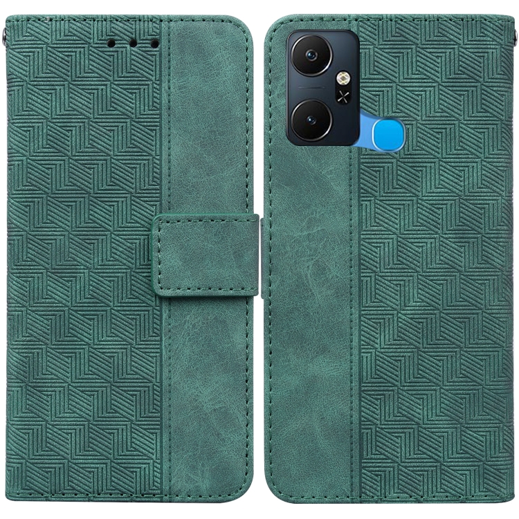 

For Infinix Smart 6 Plus Geometric Embossed Flip Leather Phone Case(Green)