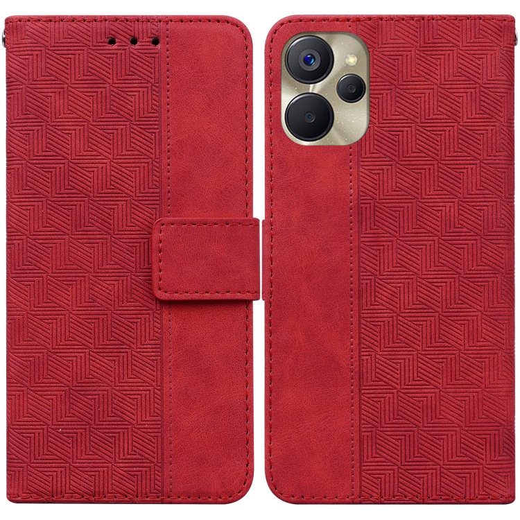 

For Realme 9i 5G Geometric Embossed Flip Leather Phone Case(Red)