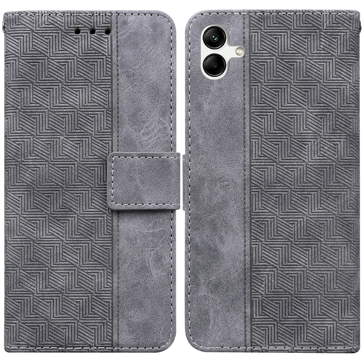 

For Samsung Galaxy A04/M13 5G Geometric Embossed Flip Leather Phone Case(Grey)