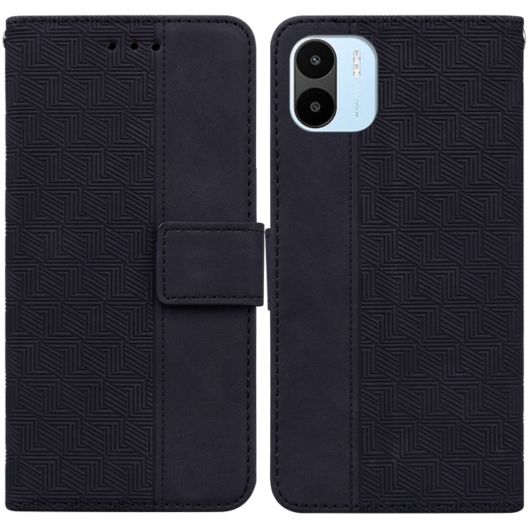 

For Xiaomi Redmi A1 Geometric Embossed Flip Leather Phone Case(Black)