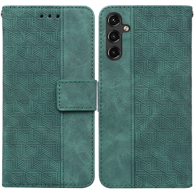 

For Samsung Galaxy A14 5G Geometric Embossed Flip Leather Phone Case(Green)