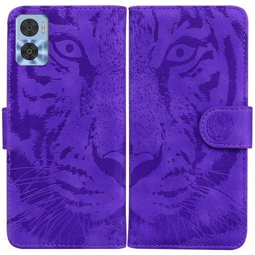 

For Motorola Moto E22/E22i Tiger Embossing Pattern Horizontal Flip Leather Phone Case(Purple)