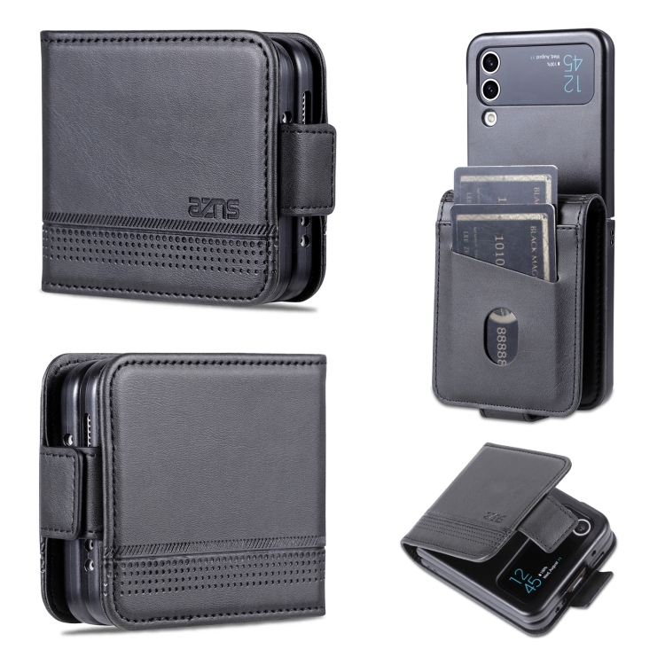 

For Samsung Galaxy Z Flip4 5G AZNS Magnetic Calf Texture Flip Leather Phone Case(Black)