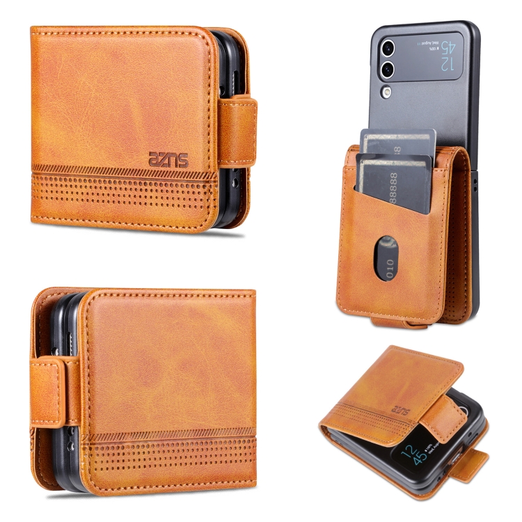

For Samsung Galaxy Z Flip3 5G AZNS Magnetic Calf Texture Flip Leather Phone Case(Light Brown)