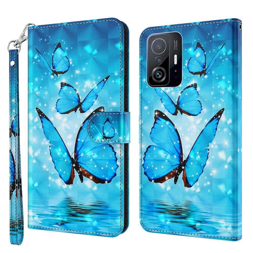 

For Xiaomi 11T Pro 3D Painting Pattern TPU + PU Phone Case(Three Butterflies)