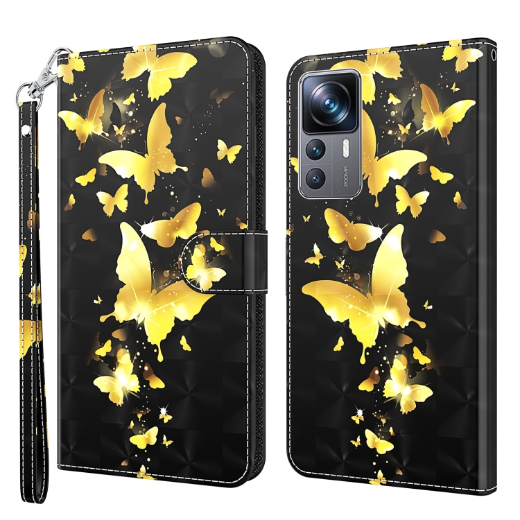 

For Xiaomi 12T Pro/12T/Redmi K50 Ultra 3D Painting Pattern TPU + PU Phone Case(Gold Butterfly)