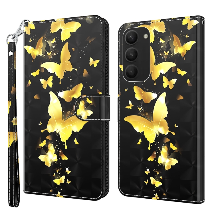

For Samsung Galaxy S23+ 5G 3D Painting Pattern TPU + PU Phone Case(Gold Butterfly)