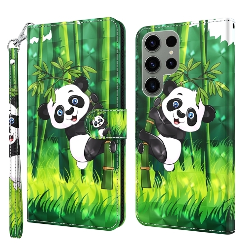 

For Samsung Galaxy S23 ultra 5G 3D Painting Pattern TPU + PU Phone Case(Panda Climbing Bamboo)