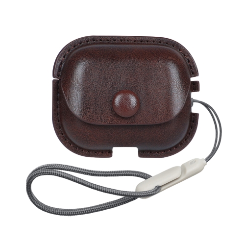 

For AirPods Pro 2 Litchi Texture PU Leather Earphone Protective Case with Lanyard(Dark Brown)