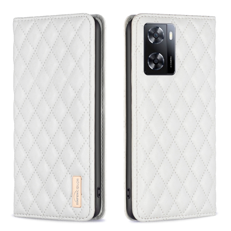 

For OPPO A57 4G Diamond Lattice Magnetic Leather Flip Phone Case(White)