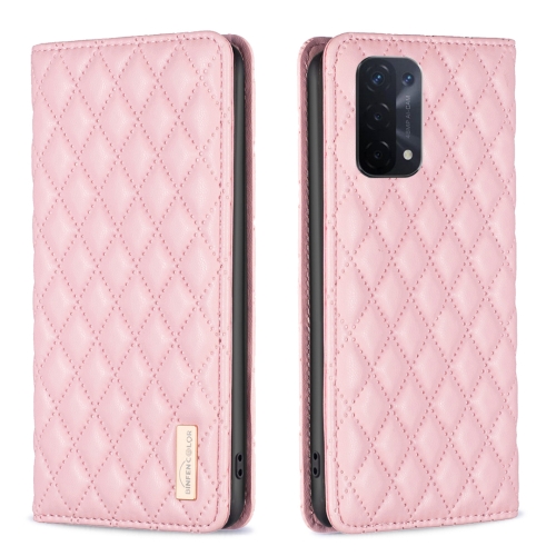 

For OPPO A74 5G / A93 5G / A54 5G Diamond Lattice Magnetic Leather Flip Phone Case(Pink)