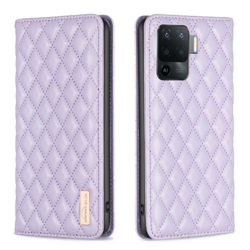 

For OPPO A94 4G / Reno5 F / F19 Pro Diamond Lattice Magnetic Leather Flip Phone Case(Purple)