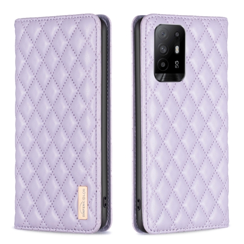 

For OPPO A94 5G / F19 Pro+ Diamond Lattice Magnetic Leather Flip Phone Case(Purple)