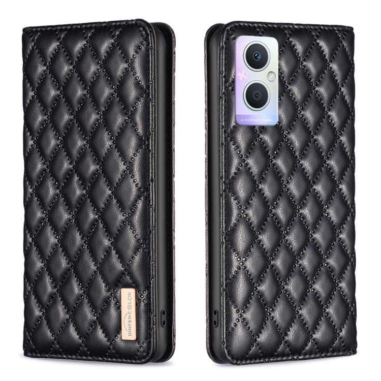 

For OPPO A96 5G / Reno7 Z Diamond Lattice Magnetic Leather Flip Phone Case(Black)