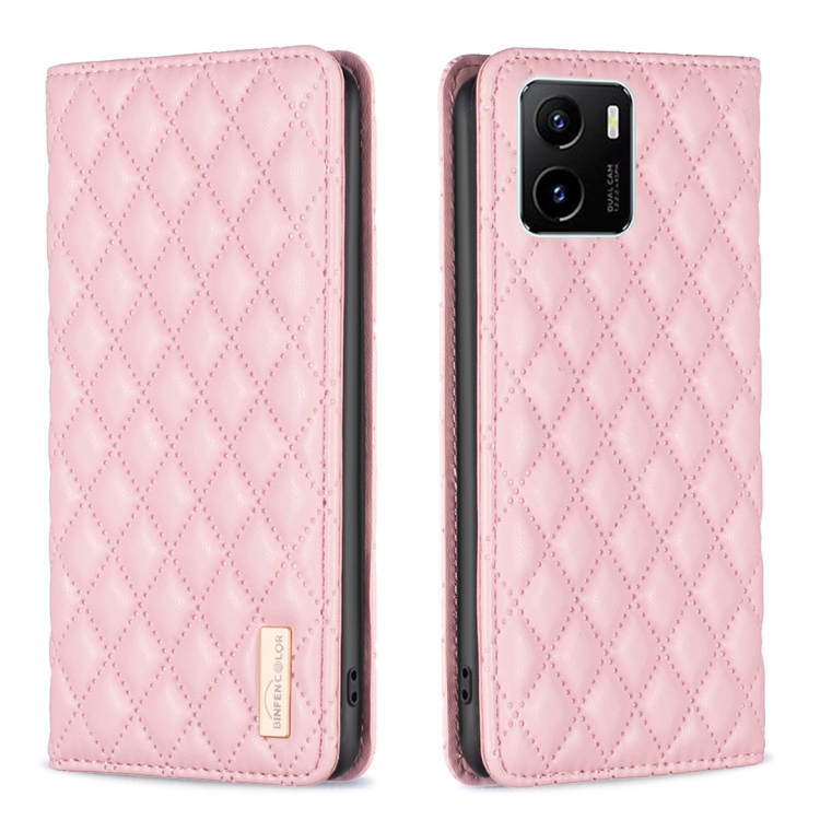 

For vivo Y15s Diamond Lattice Magnetic Leather Flip Phone Case(Pink)
