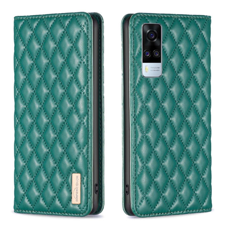 For vivo Y51 2020 Y51a Y51s Diamond Lattice Magnetic Leather Flip Phone  Case(Green)