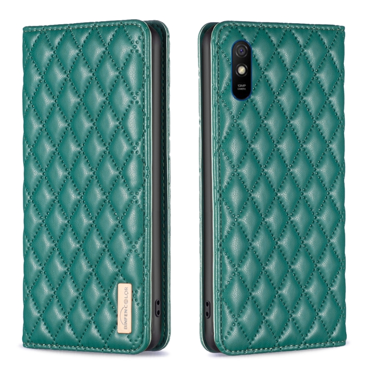 

For Xiaomi Redmi 9A Diamond Lattice Magnetic Leather Flip Phone Case(Green)