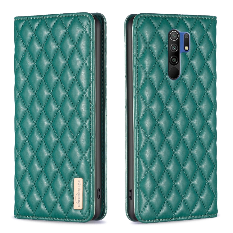 

For Xiaomi Redmi 9 Diamond Lattice Magnetic Leather Flip Phone Case(Green)