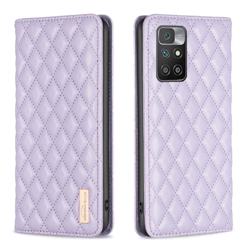 Para Xiaomi Redmi 13C Diamond Lattice Funda para teléfono con tapa de cuero  magnético (púrpura)