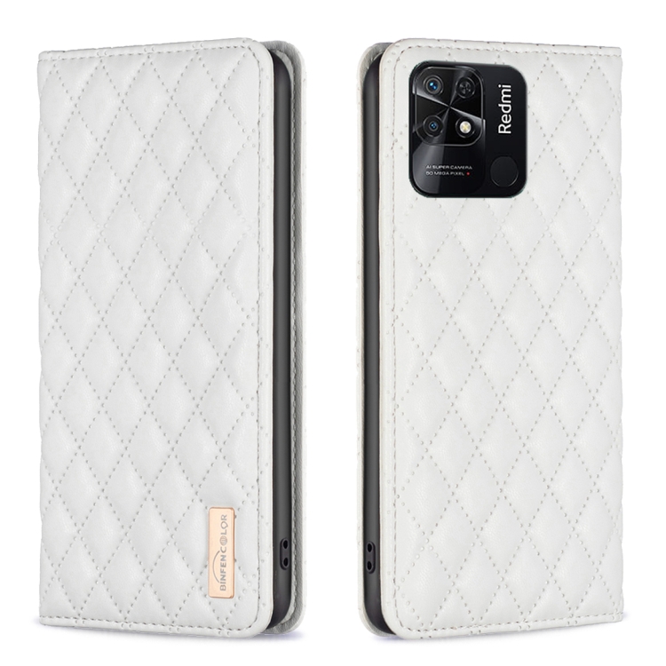 

For Xiaomi Redmi 10C Diamond Lattice Magnetic Leather Flip Phone Case(White)