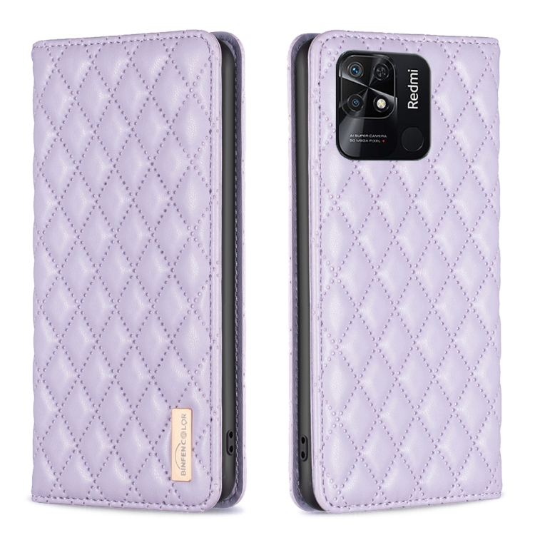 

For Xiaomi Redmi 10C Diamond Lattice Magnetic Leather Flip Phone Case(Purple)