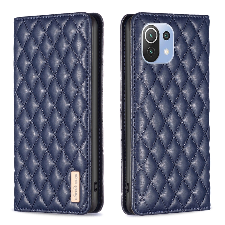 

For Xiaomi Mi 11 Lite Diamond Lattice Magnetic Leather Flip Phone Case(Blue)