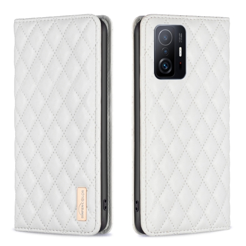 

For Xiaomi 11T / 11T Pro Diamond Lattice Magnetic Leather Flip Phone Case(White)