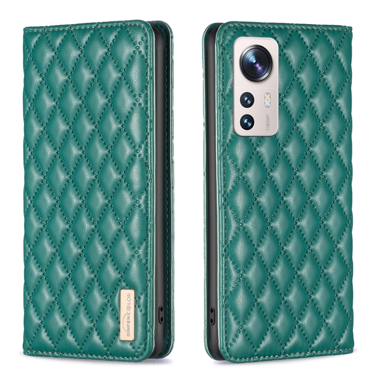 

For Xiaomi 12 Lite Diamond Lattice Magnetic Leather Flip Phone Case(Green)