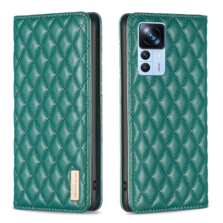 

For Xiaomi 12T / 12T Pro / Redmi K50 Ultra Diamond Lattice Magnetic Leather Flip Phone Case(Green)