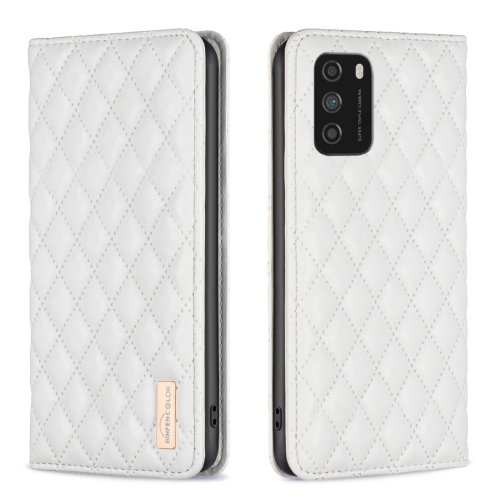 

For Xiaomi Poco M3 Diamond Lattice Magnetic Leather Flip Phone Case(White)