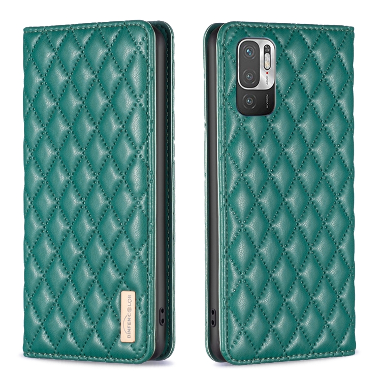 

For Xiaomi Poco M3 Pro Diamond Lattice Magnetic Leather Flip Phone Case(Green)