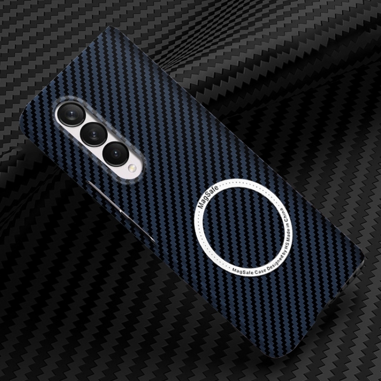 

For Samsung Galaxy Z Fold4 5G Carbon Fiber Texture MagSafe Magnetic Phone Case(Blue)