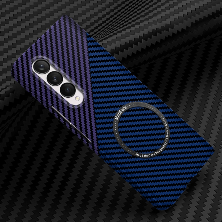 

For Samsung Galaxy Z Fold3 5G Carbon Fiber Texture MagSafe Magnetic Phone Case(Blue Purple)